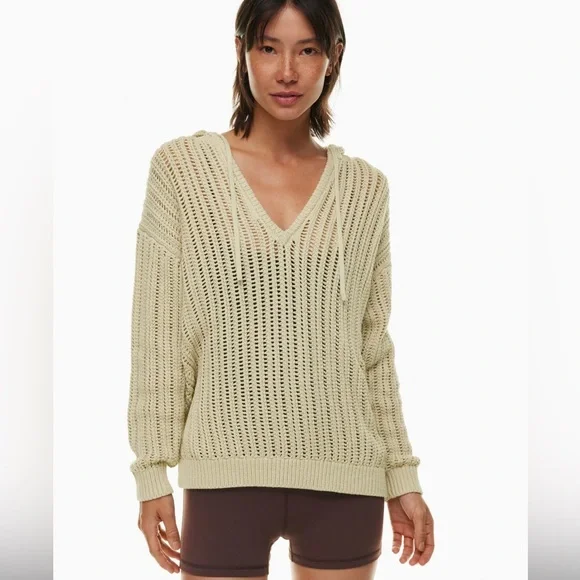 Aritzia Wilfred Free Cardan Hoodie Relaxed cotton knit hoodie Mullein Beige - Picture 1 of 5